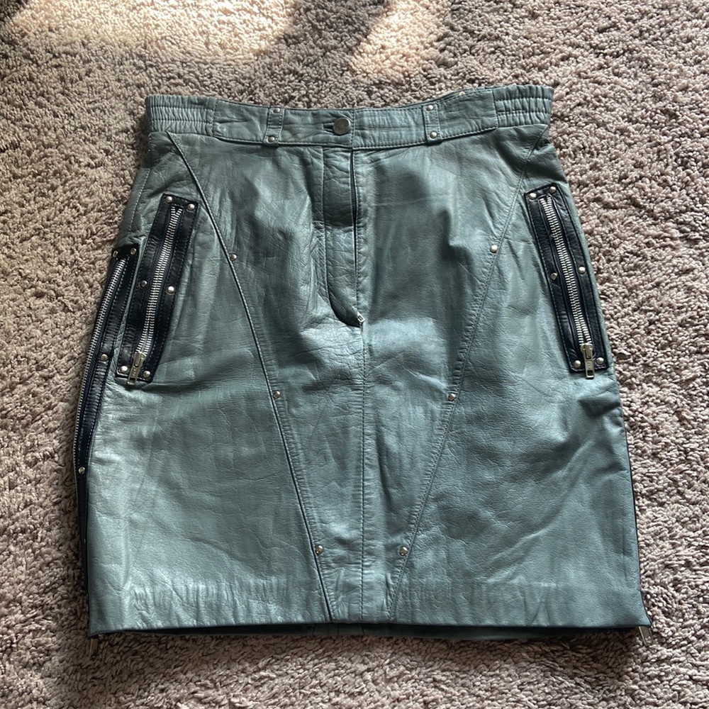 Harley Davidson Vintage 80's Moto Skirt Studded Gray Leather with Zippers US 10